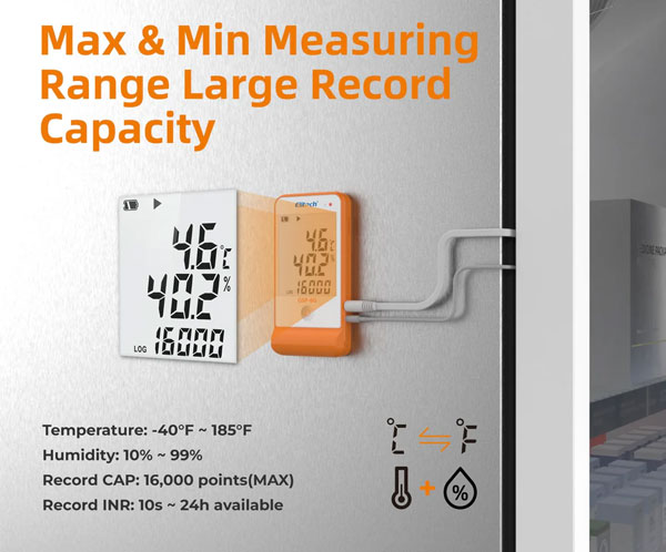 GSP-6G Digital Temperature and Humidity Data Logger with Detachable Buffered Probe with Calibration Certificate