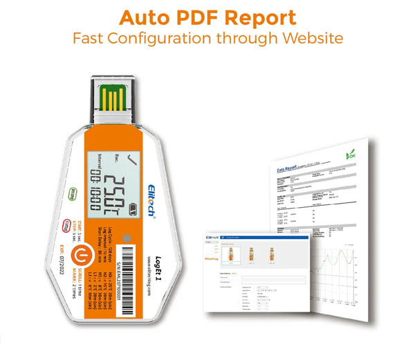Elitech LogEt 1 Temperature Data Logger Single Use PDF Report USB Port 16000 Points，-30℃-70℃/-22℉-158℉