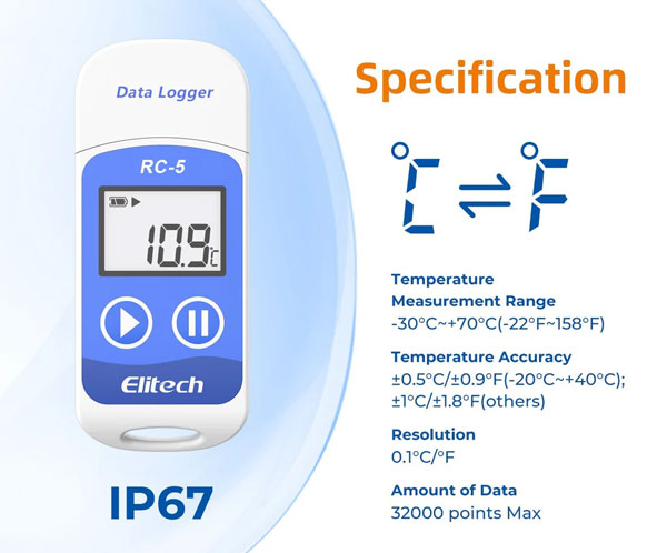 RC-5 USB Temperature Data Logger with 32000 Recording Points