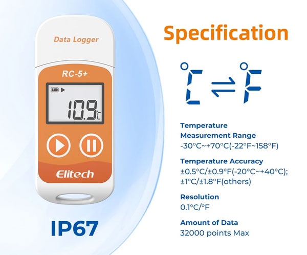 RC-5+ Reusable USB Temperature Data logger with Auto PDF Report